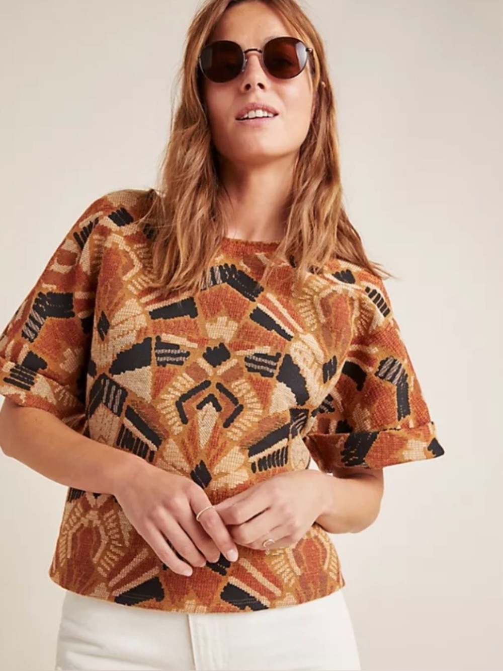Dolan Mustard and Black Geometric Crop Top